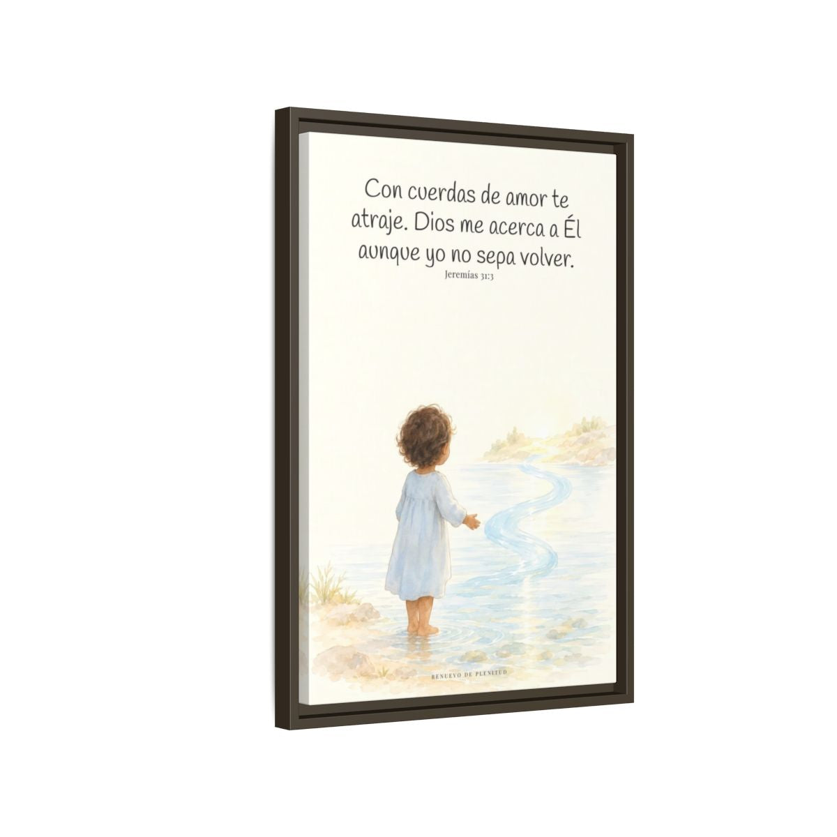 Con cuerdas de amor te atraje — Lienzo Cristiano Enmarcado | Jeremías 31:3 — 16×24 pulgadas, marco espresso, vista lateral del marco flotante