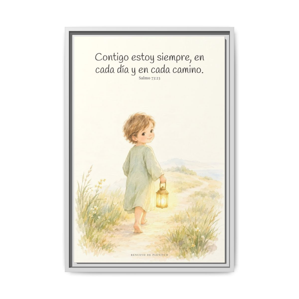 Contigo estoy siempre — Lienzo Cristiano Enmarcado | Salmo 73:23 — 16×24 pulgadas, marco blanco, vista frontal