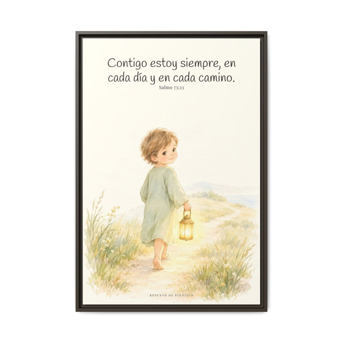 Contigo estoy siempre — Lienzo Cristiano Enmarcado | Salmo 73:23 — 24×36 pulgadas, marco espresso, vista frontal