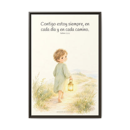 Contigo estoy siempre — Lienzo Cristiano Enmarcado | Salmo 73:23 — 24×36 pulgadas, marco espresso, vista frontal