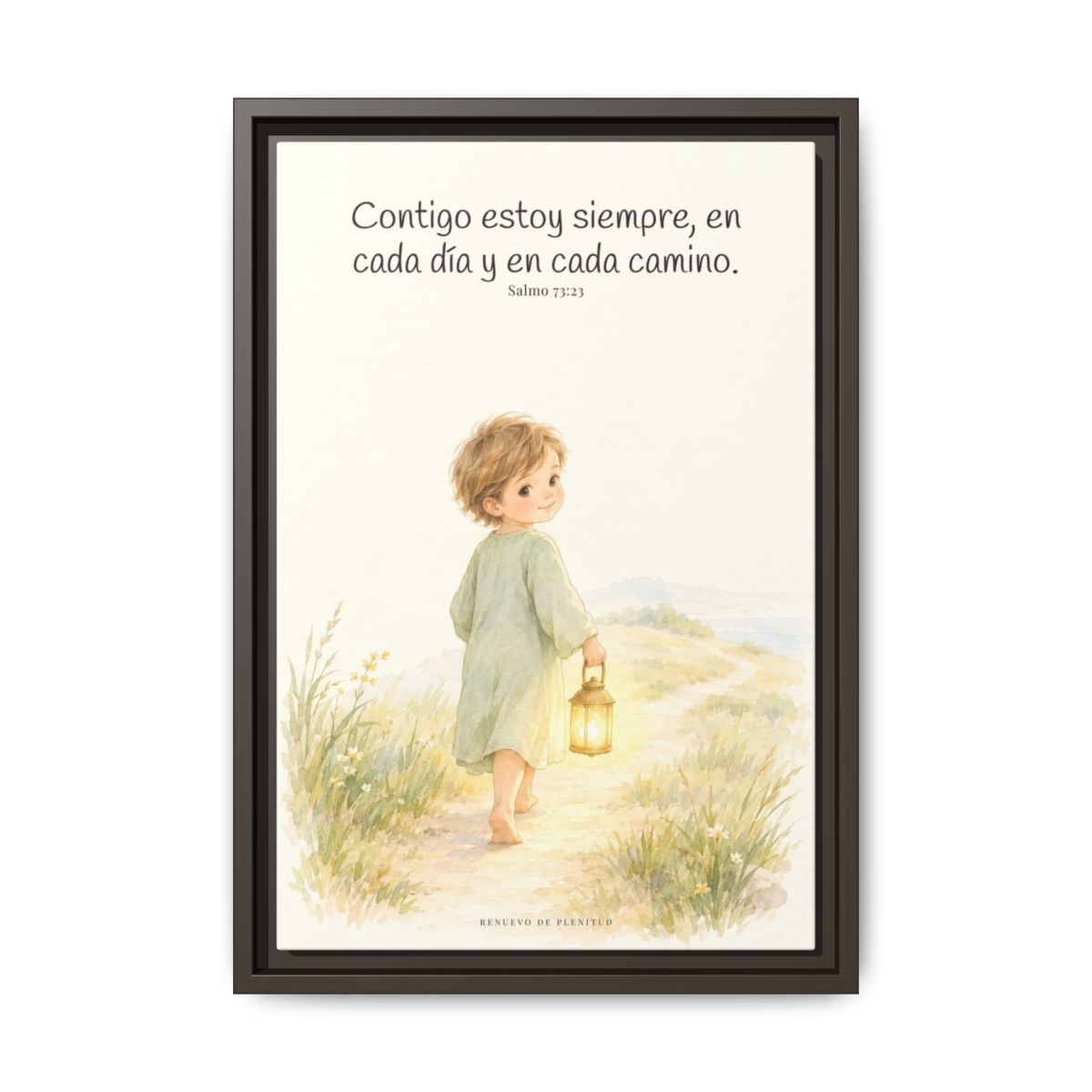 Contigo estoy siempre — Lienzo Cristiano Enmarcado | Salmo 73:23 — 12×18 pulgadas, marco espresso, vista frontal