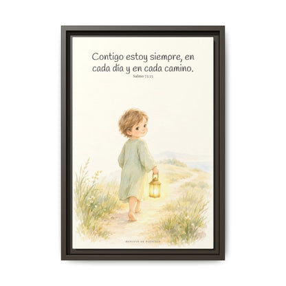 Contigo estoy siempre — Lienzo Cristiano Enmarcado | Salmo 73:23 — 12×18 pulgadas, marco espresso, vista frontal