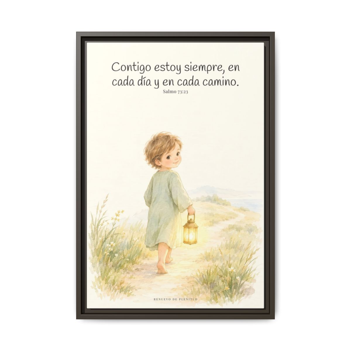 Contigo estoy siempre — Lienzo Cristiano Enmarcado | Salmo 73:23 — 16×24 pulgadas, marco espresso, vista frontal