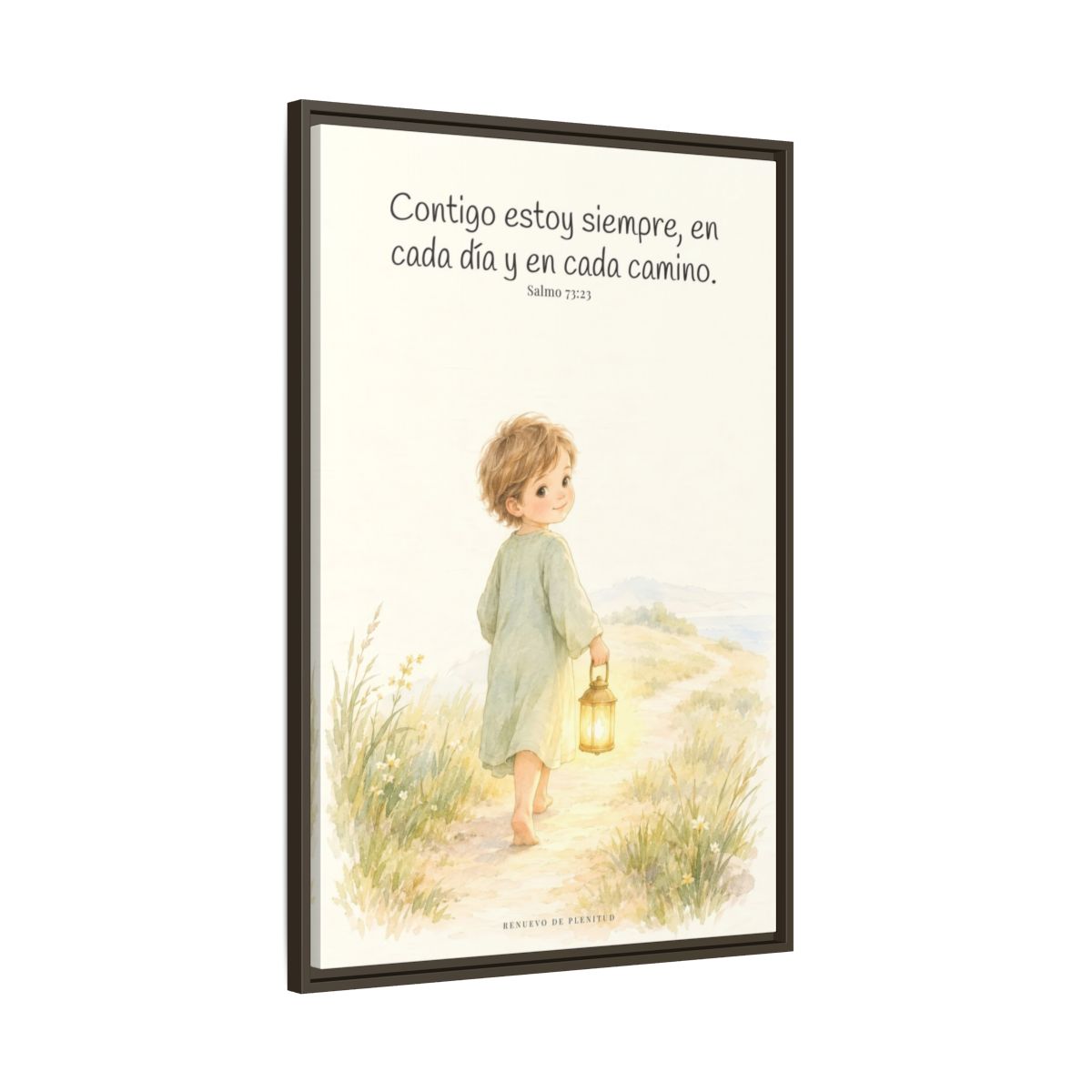 Contigo estoy siempre — Lienzo Cristiano Enmarcado | Salmo 73:23 — 24×36 pulgadas, marco espresso, vista lateral del marco flotante