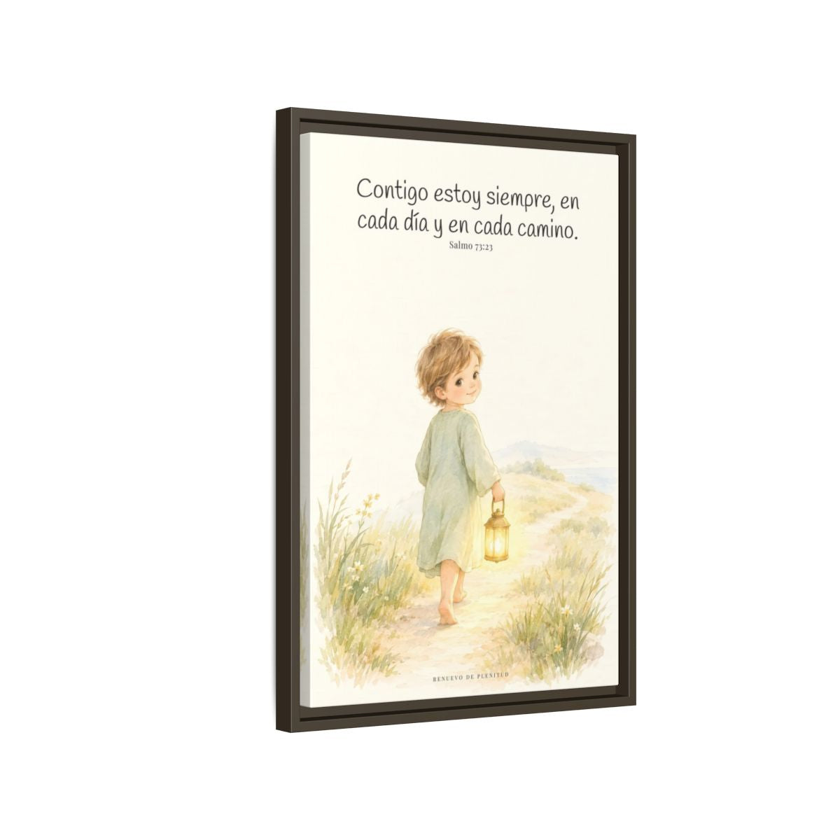 Contigo estoy siempre — Lienzo Cristiano Enmarcado | Salmo 73:23 — 16×24 pulgadas, marco espresso, vista lateral del marco flotante