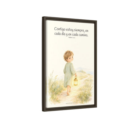 Contigo estoy siempre — Lienzo Cristiano Enmarcado | Salmo 73:23 — 16×24 pulgadas, marco espresso, vista lateral del marco flotante