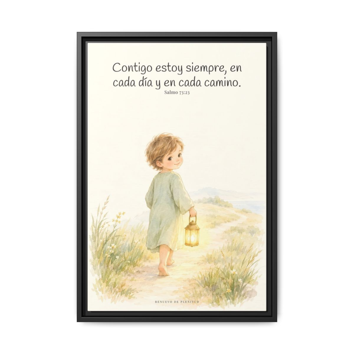 Contigo estoy siempre — Lienzo Cristiano Enmarcado | Salmo 73:23 — 16×24 pulgadas, marco negro, vista frontal