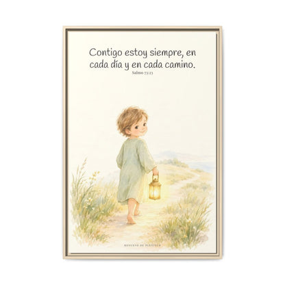 Contigo estoy siempre — Lienzo Cristiano Enmarcado | Salmo 73:23 — 24×36 pulgadas, marco natural, vista frontal