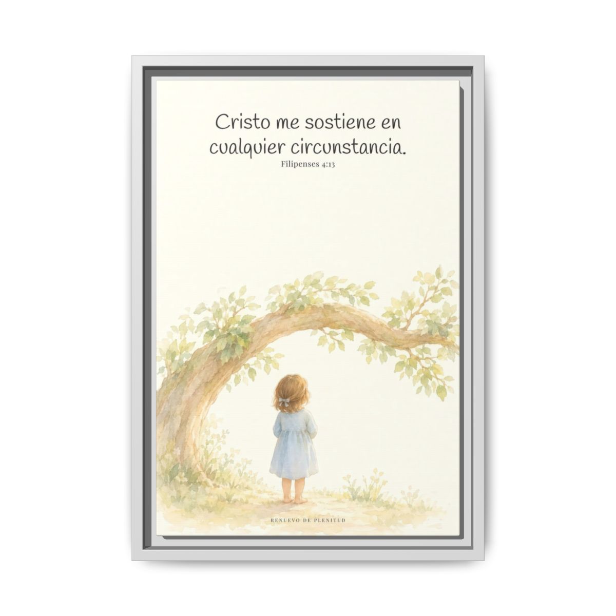 Cristo me sostiene en cualquier circunstancia — Lienzo Cristiano Enmarcado | Filipenses 4:13 — 12×18 pulgadas, marco blanco, vista frontal