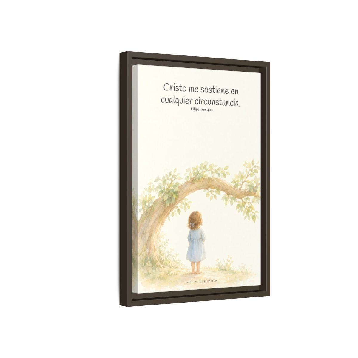 Cristo me sostiene en cualquier circunstancia — Lienzo Cristiano Enmarcado | Filipenses 4:13 — 12×18 pulgadas, marco espresso, vista lateral del marco flotante