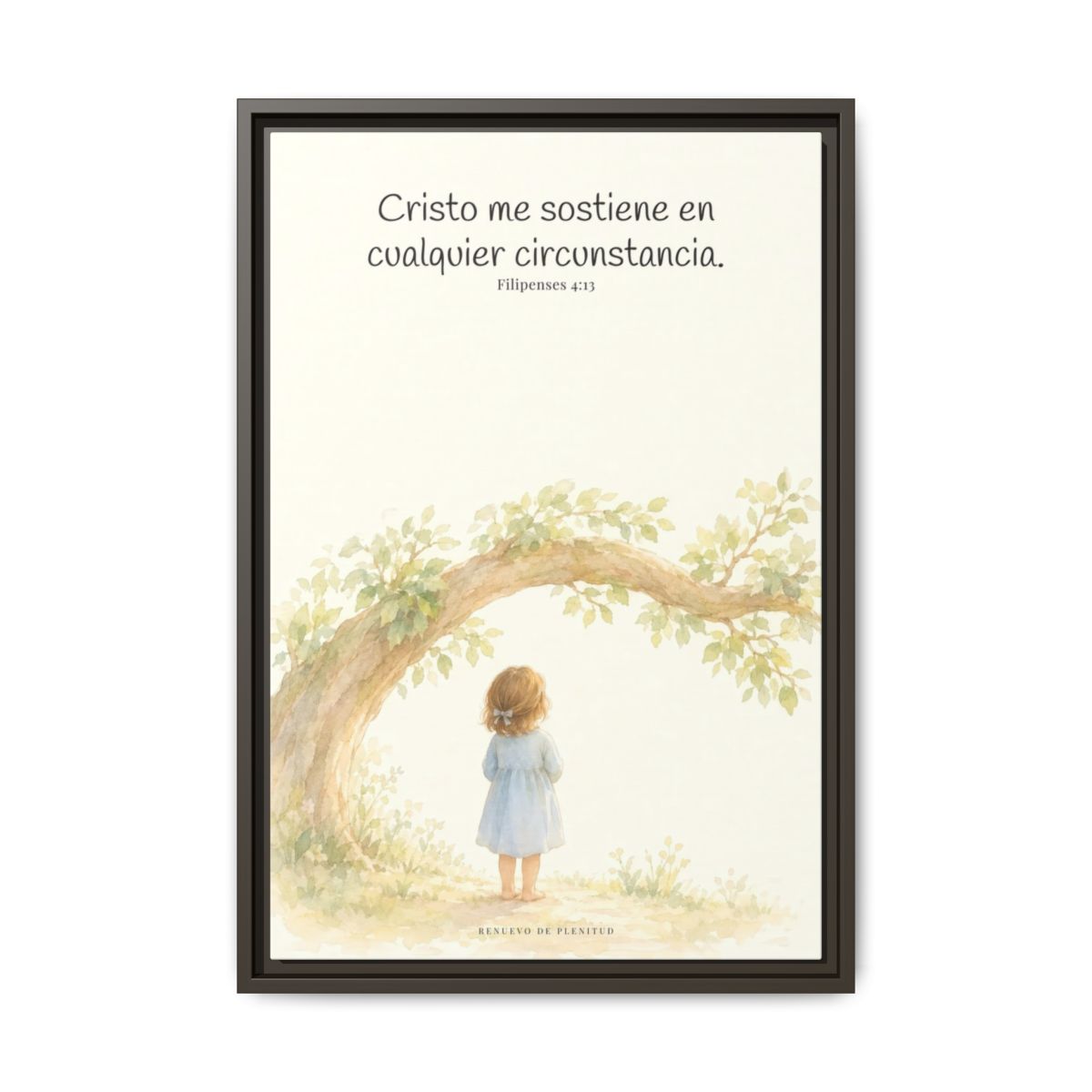 Cristo me sostiene en cualquier circunstancia — Lienzo Cristiano Enmarcado | Filipenses 4:13 — 16×24 pulgadas, marco espresso, vista frontal