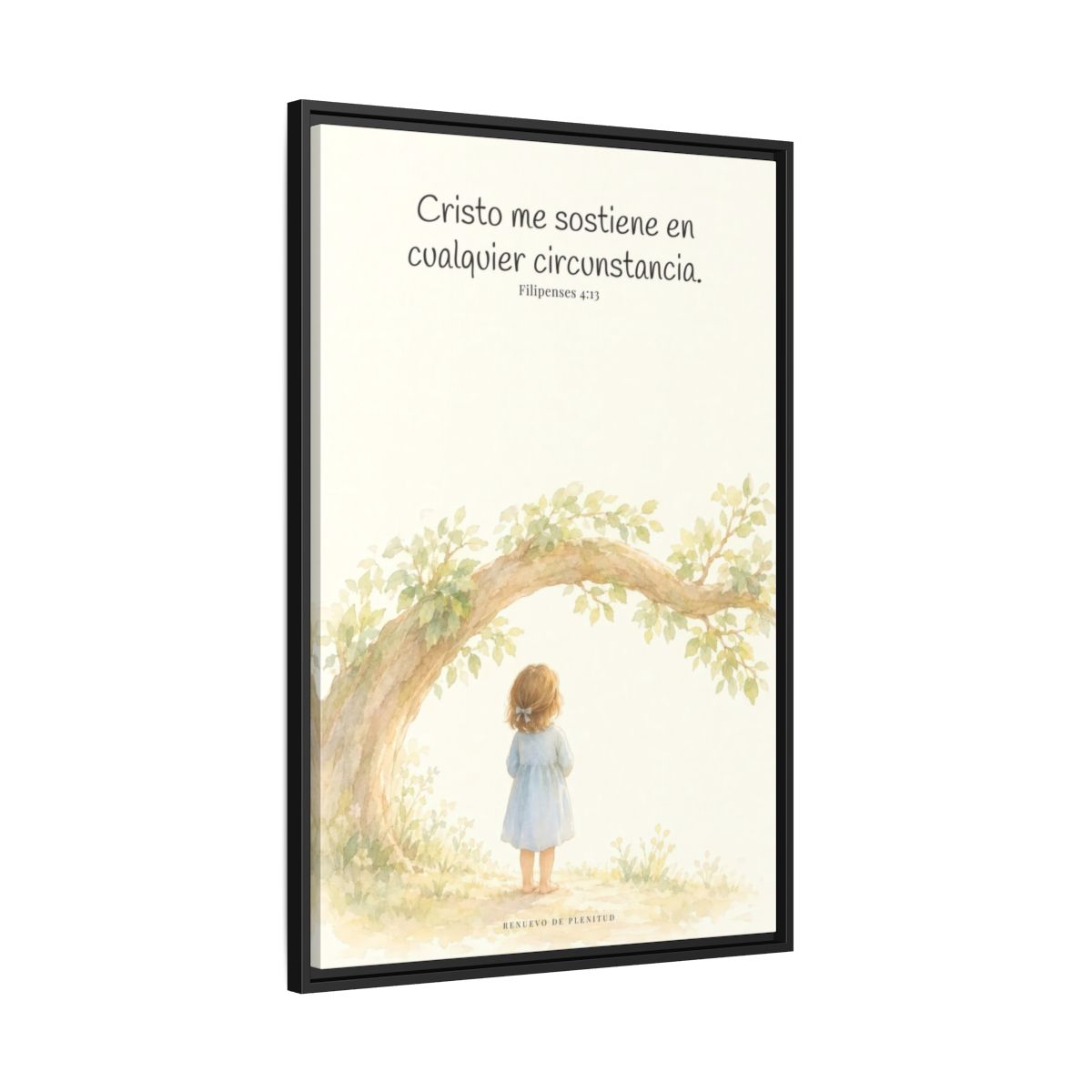 Cristo me sostiene en cualquier circunstancia — Lienzo Cristiano Enmarcado | Filipenses 4:13 — 24×36 pulgadas, marco negro, vista lateral del marco flotante