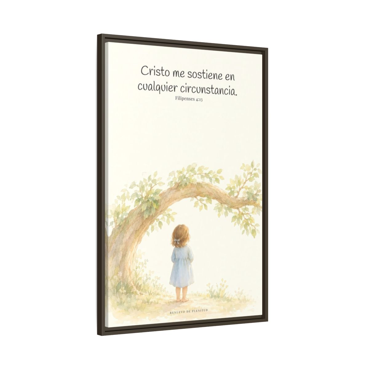 Cristo me sostiene en cualquier circunstancia — Lienzo Cristiano Enmarcado | Filipenses 4:13 — 24×36 pulgadas, marco espresso, vista lateral del marco flotante