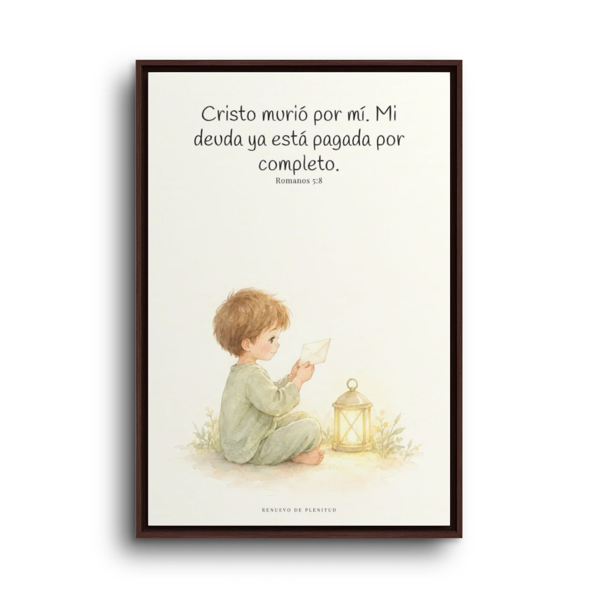 Cristo pagó lo que yo no podía pagar | Cuadro de fe enmarcado | Romanos 5:8 — 24×36 pulgadas, marco espresso, vista frontal