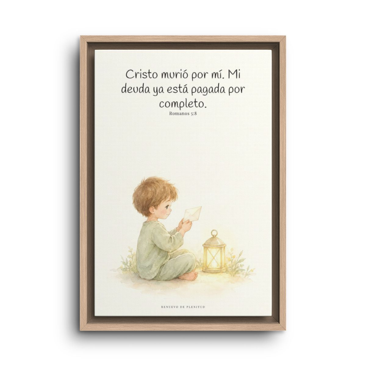 Cristo pagó lo que yo no podía pagar | Cuadro de fe enmarcado | Romanos 5:8 — 12×18 pulgadas, marco natural, vista frontal
