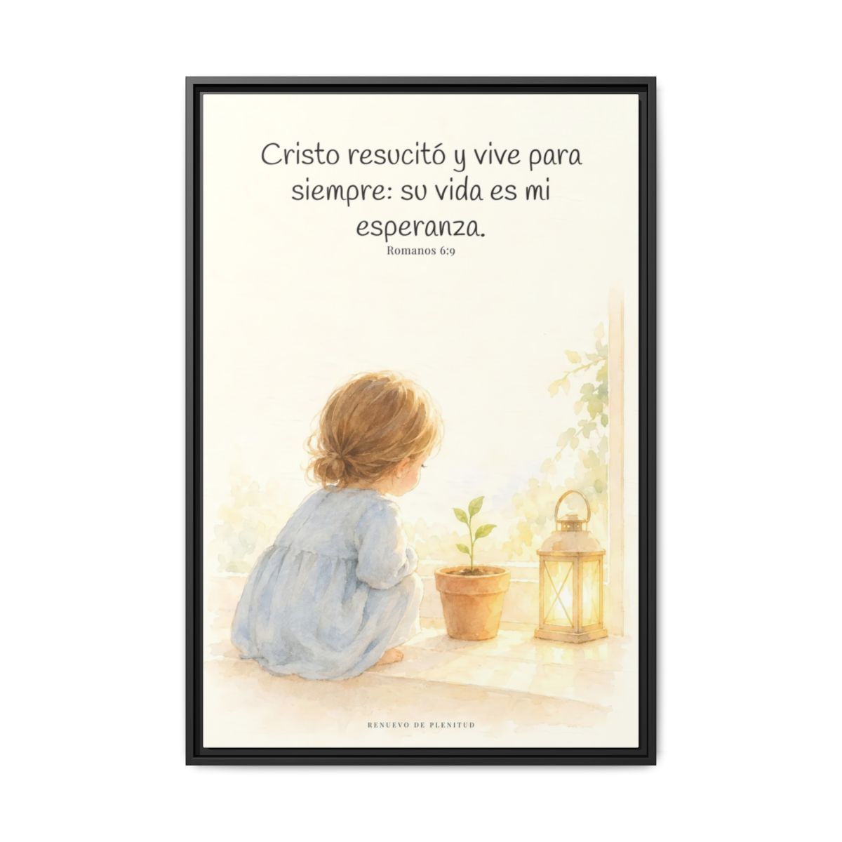 Cristo vive para siempre y nunca más muere — Lienzo Cristiano Enmarcado | Romanos 6:9 — 24×36 pulgadas, marco negro, vista frontal
