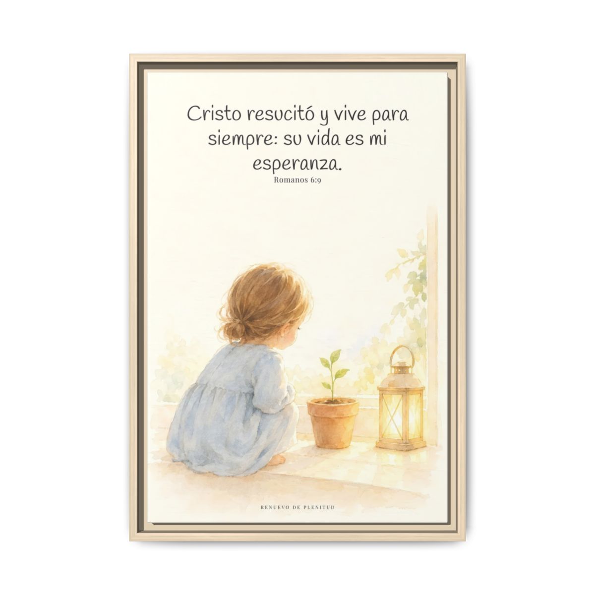 Cristo vive para siempre y nunca más muere — Lienzo Cristiano Enmarcado | Romanos 6:9 — 16×24 pulgadas, marco natural, vista frontal