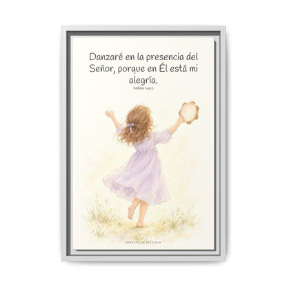 Danzaré en la presencia del Señor — Lienzo Cristiano Enmarcado | Salmo 149:3 — 12×18 pulgadas, marco blanco, vista frontal
