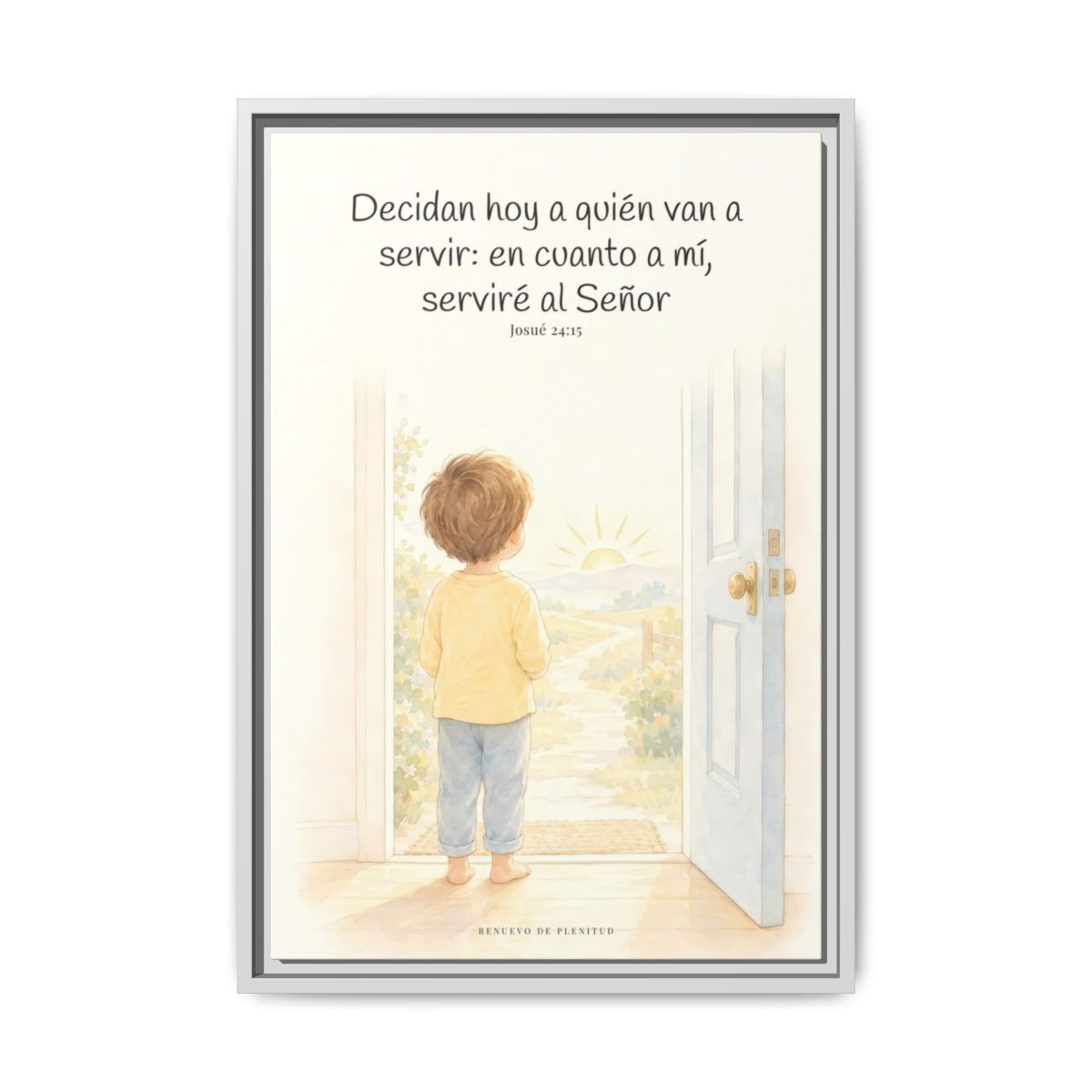 Decidan hoy a quién van a servir — Lienzo Cristiano Enmarcado | Josué 24:15 — 16×24 pulgadas, marco blanco, vista frontal