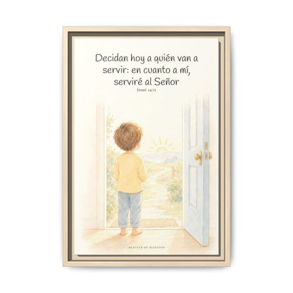 Decidan hoy a quién van a servir — Lienzo Cristiano Enmarcado | Josué 24:15 — 12×18 pulgadas, marco natural, vista frontal