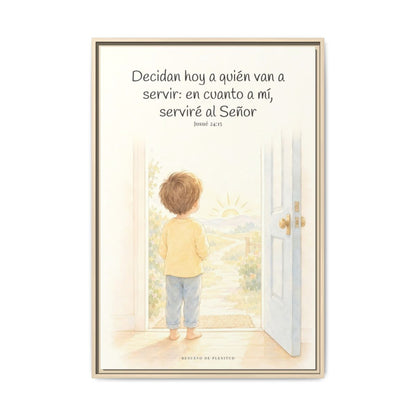 Decidan hoy a quién van a servir — Lienzo Cristiano Enmarcado | Josué 24:15 — 24×36 pulgadas, marco natural, vista frontal