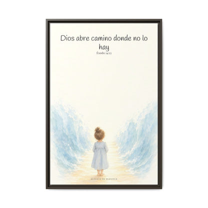 Dios abre camino donde no lo hay — Lienzo Cristiano Enmarcado | Éxodo 14:13 — 24×36 pulgadas, marco espresso, vista frontal