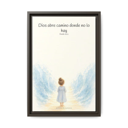 Dios abre camino donde no lo hay — Lienzo Cristiano Enmarcado | Éxodo 14:13 — 12×18 pulgadas, marco espresso, vista frontal