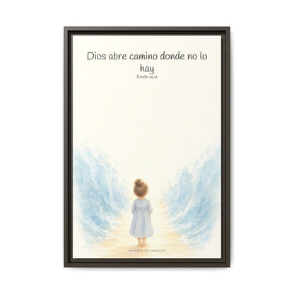 Dios abre camino donde no lo hay — Lienzo Cristiano Enmarcado | Éxodo 14:13 — 16×24 pulgadas, marco espresso, vista frontal