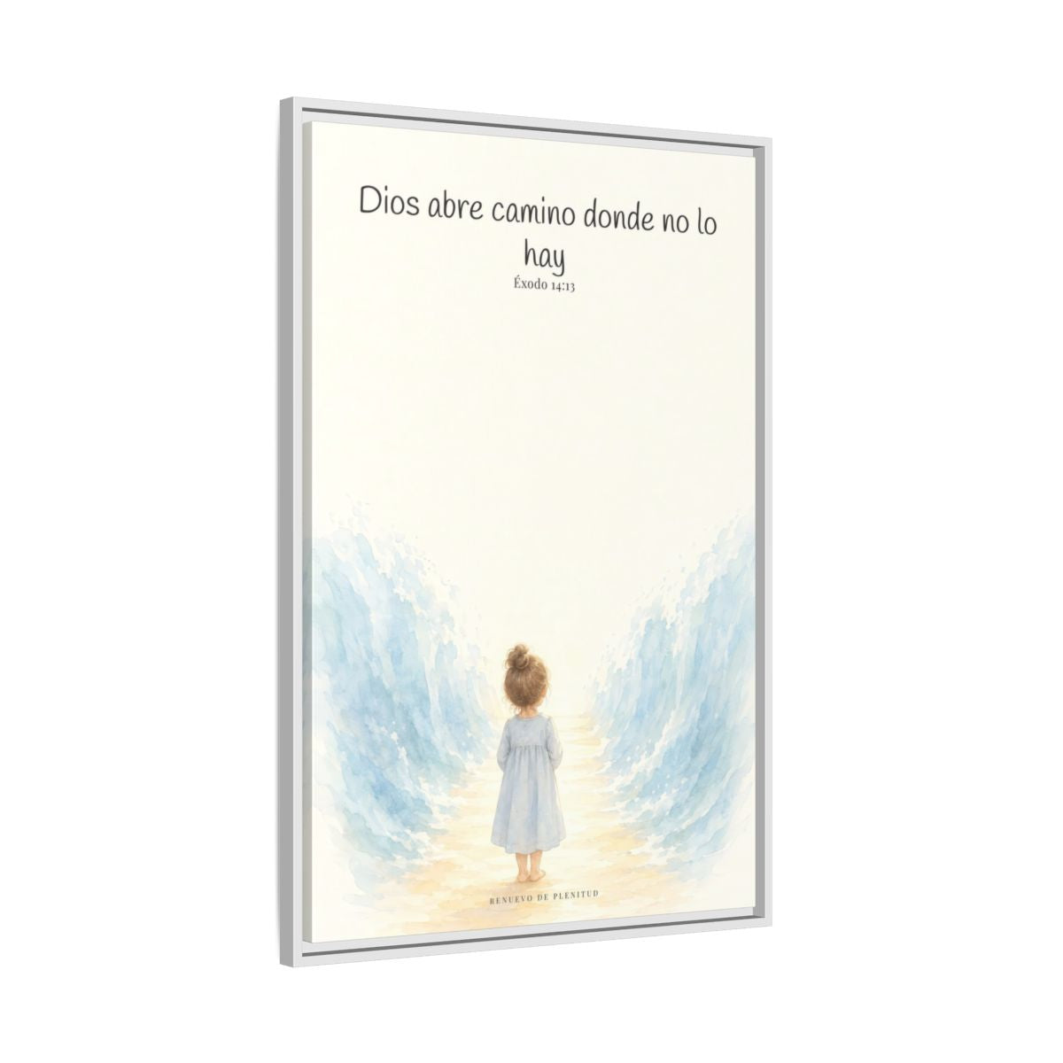 Dios abre camino donde no lo hay — Lienzo Cristiano Enmarcado | Éxodo 14:13 — 24×36 pulgadas, marco blanco, vista lateral del marco flotante