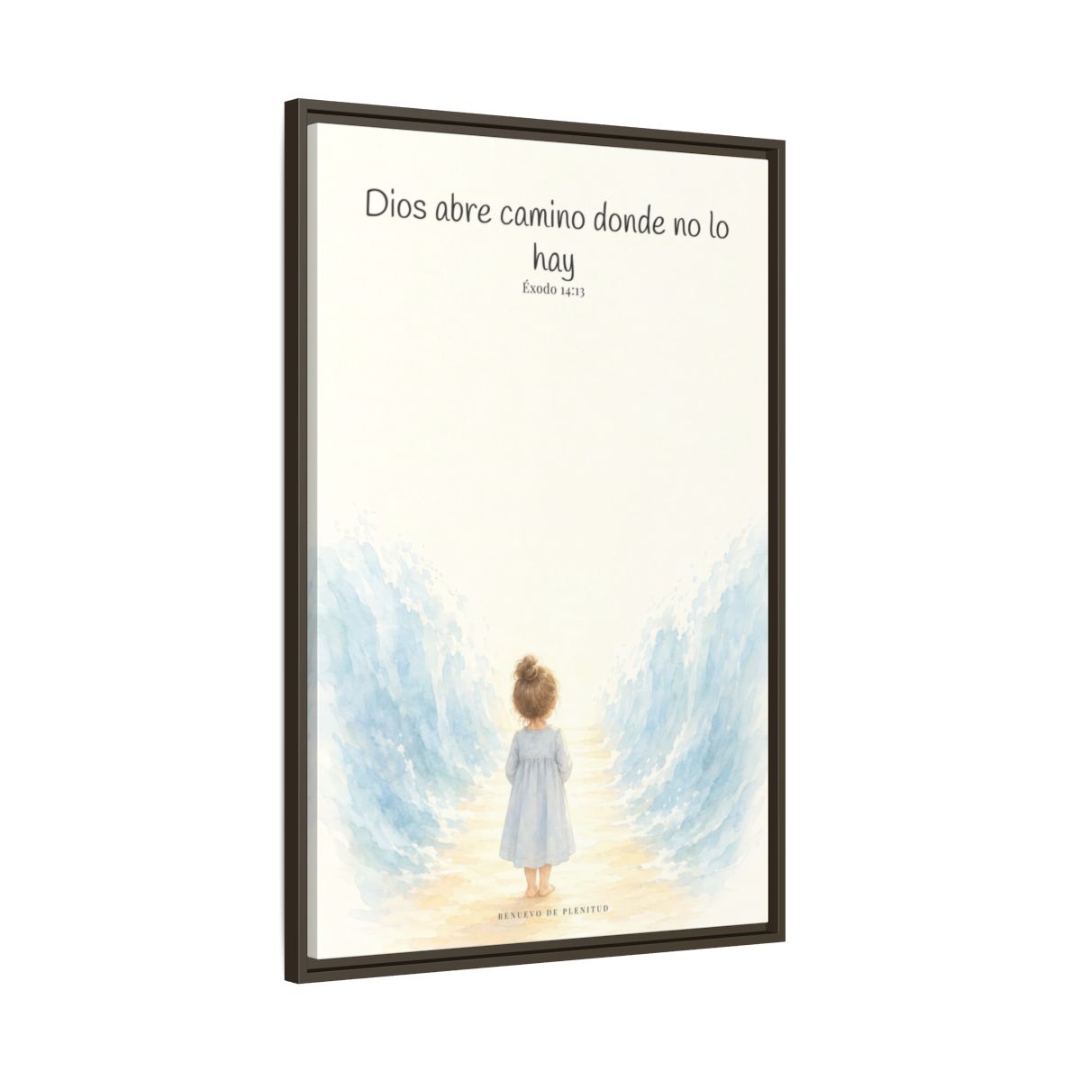 Dios abre camino donde no lo hay — Lienzo Cristiano Enmarcado | Éxodo 14:13 — 24×36 pulgadas, marco espresso, vista lateral del marco flotante