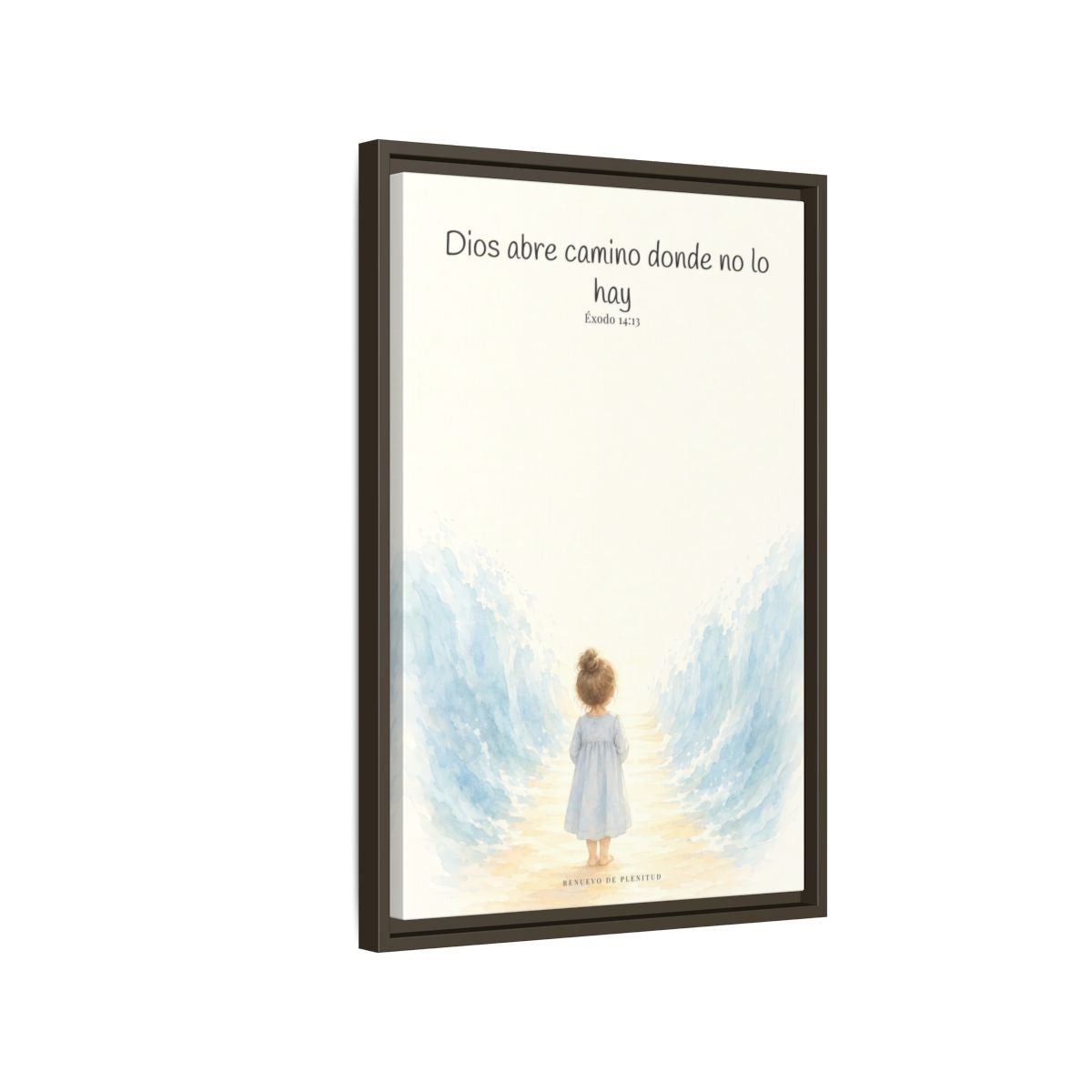 Dios abre camino donde no lo hay — Lienzo Cristiano Enmarcado | Éxodo 14:13 — 16×24 pulgadas, marco espresso, vista lateral del marco flotante