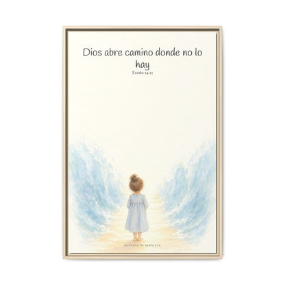 Dios abre camino donde no lo hay — Lienzo Cristiano Enmarcado | Éxodo 14:13 — 24×36 pulgadas, marco natural, vista frontal