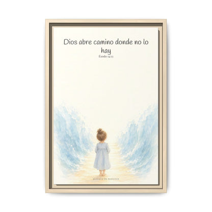 Dios abre camino donde no lo hay — Lienzo Cristiano Enmarcado | Éxodo 14:13 — 12×18 pulgadas, marco natural, vista frontal