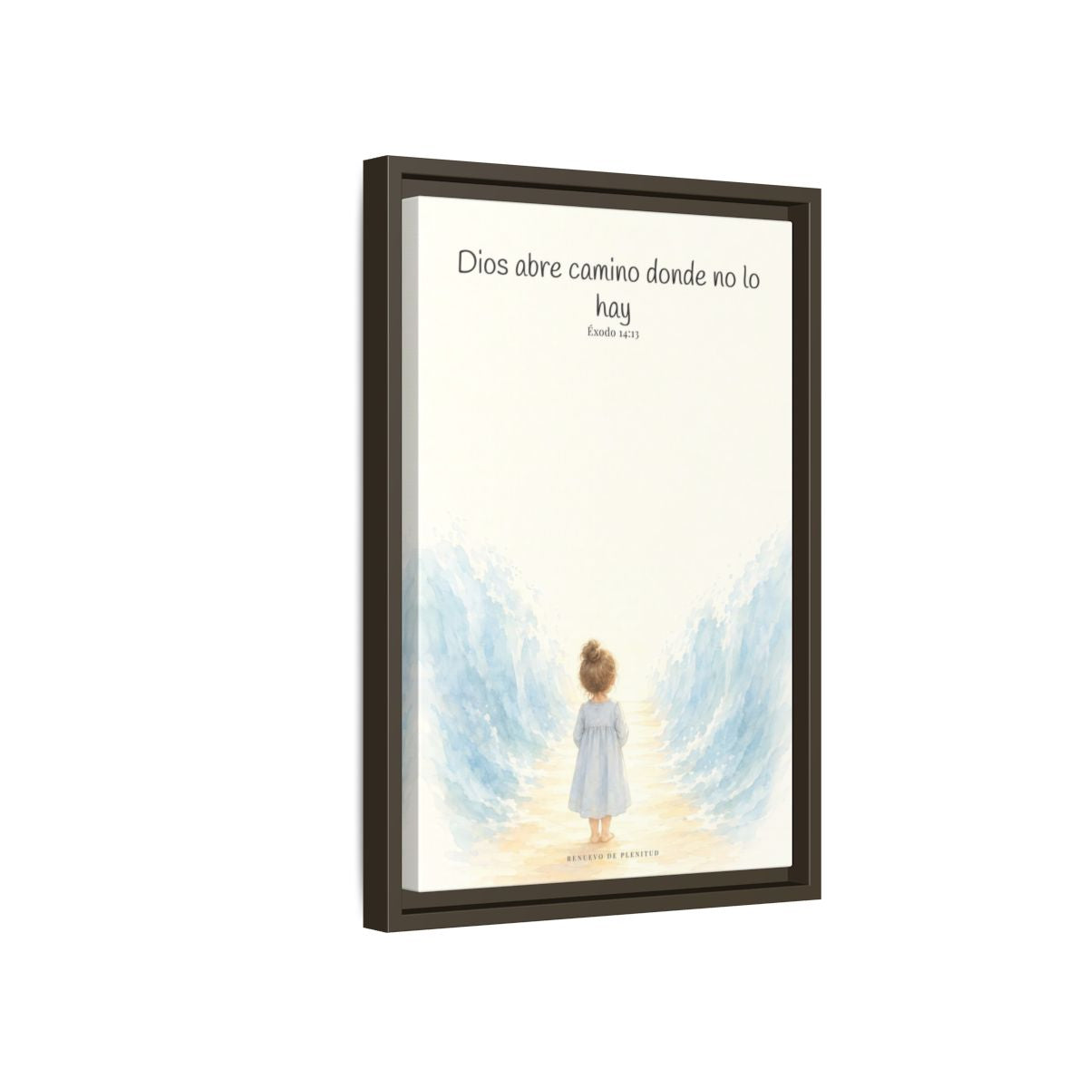 Dios abre camino donde no lo hay — Lienzo Cristiano Enmarcado | Éxodo 14:13 — 12×18 pulgadas, marco espresso, vista lateral del marco flotante