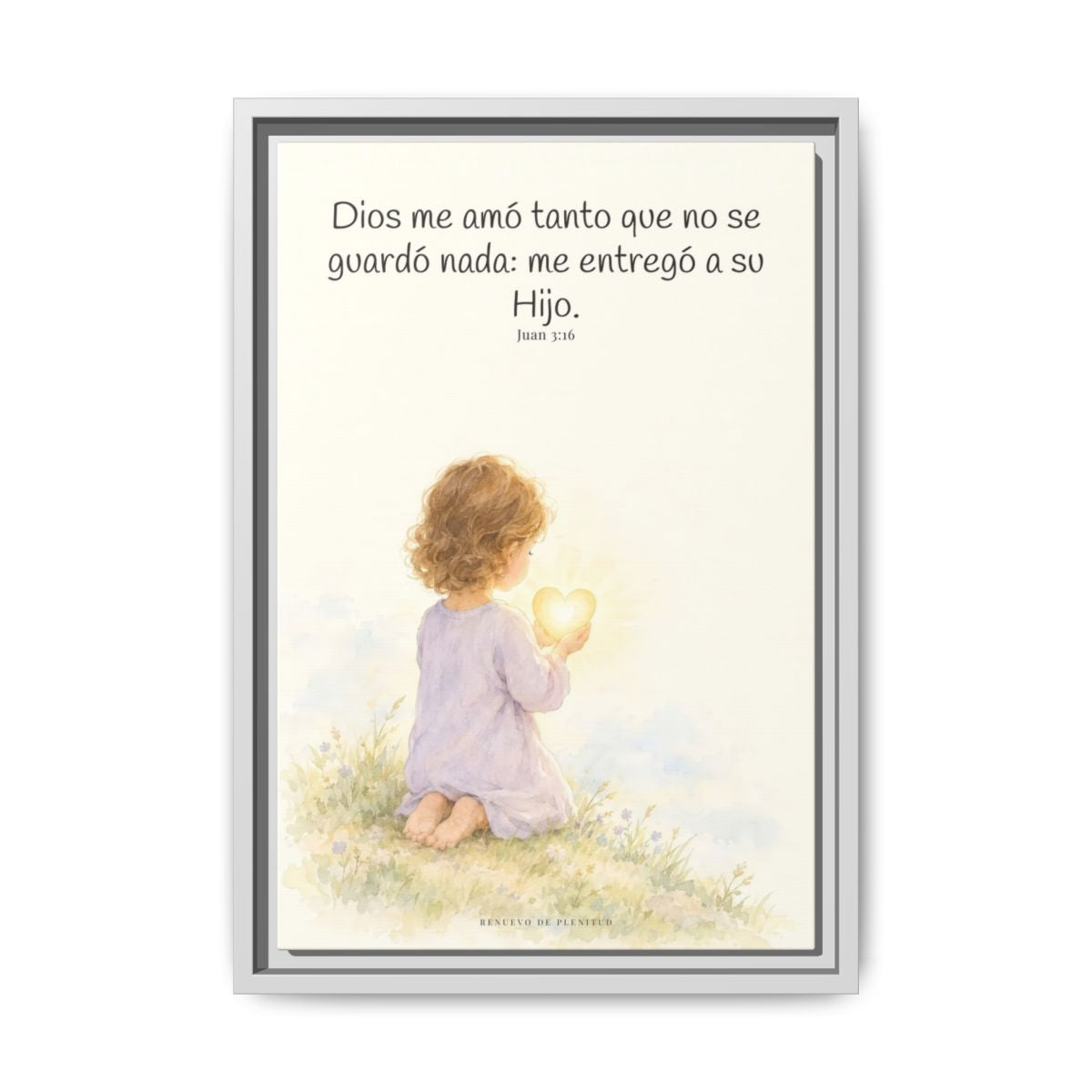 Dios amó tanto al mundo que entregó a su Hijo — Lienzo Cristiano Enmarcado | Juan 3:16 — 12×18 pulgadas, marco blanco, vista frontal