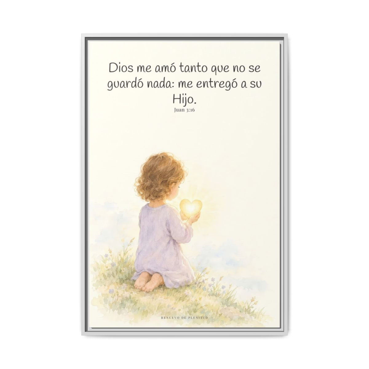 Dios amó tanto al mundo que entregó a su Hijo — Lienzo Cristiano Enmarcado | Juan 3:16 — 24×36 pulgadas, marco blanco, vista frontal