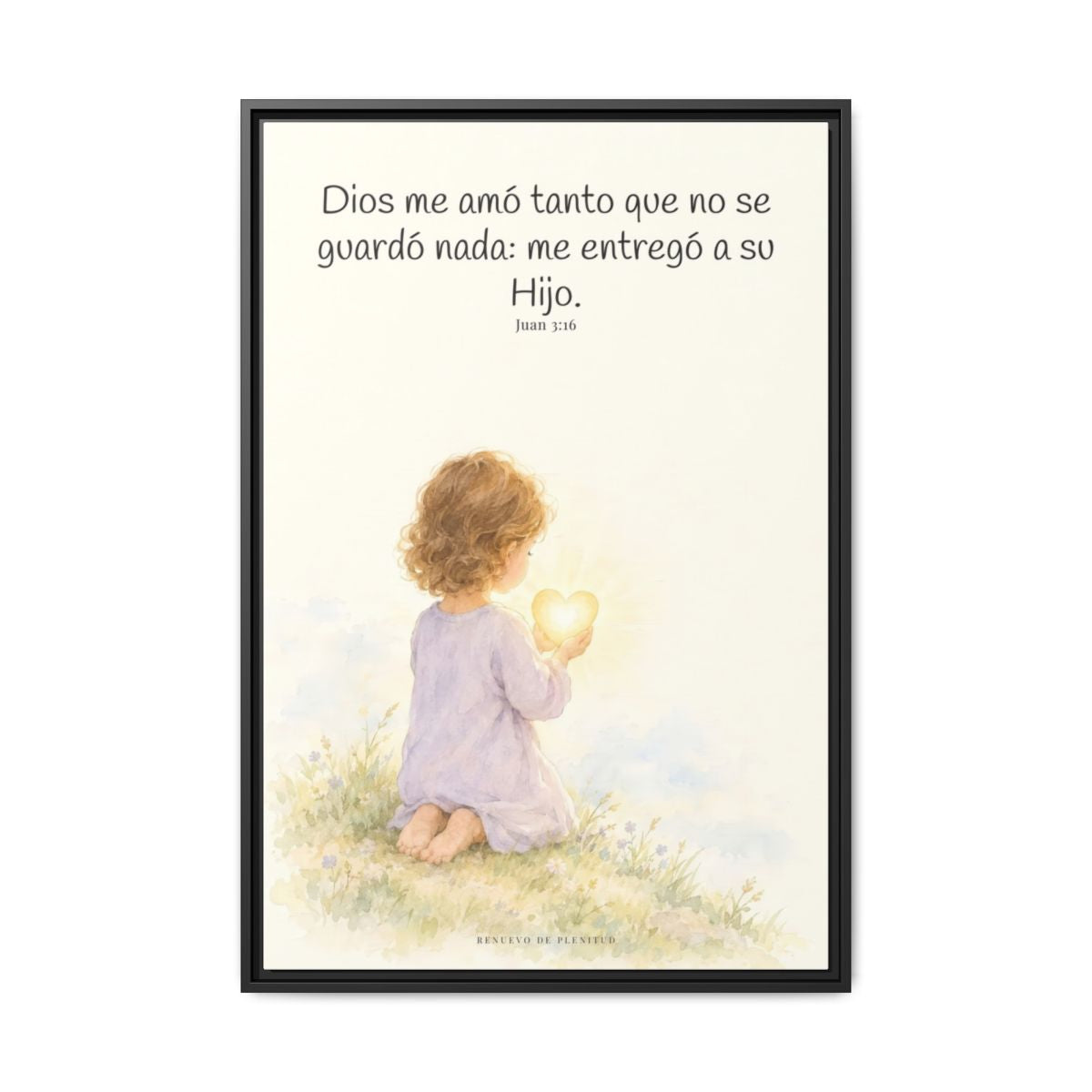 Dios amó tanto al mundo que entregó a su Hijo — Lienzo Cristiano Enmarcado | Juan 3:16 — 24×36 pulgadas, marco negro, vista frontal