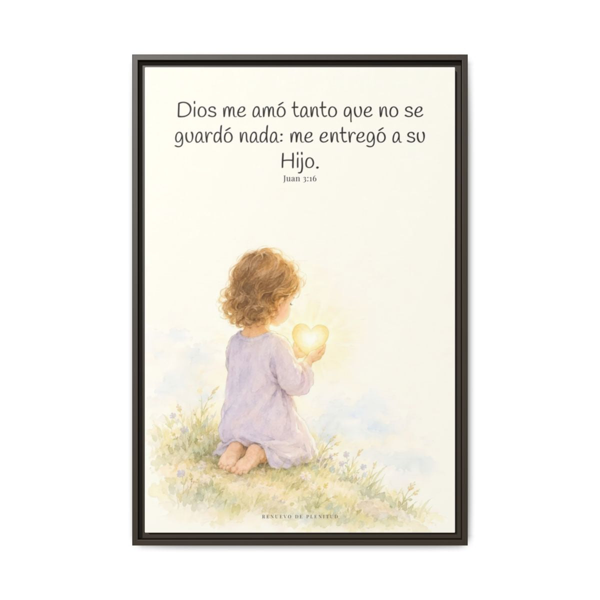 Dios amó tanto al mundo que entregó a su Hijo — Lienzo Cristiano Enmarcado | Juan 3:16 — 24×36 pulgadas, marco espresso, vista frontal