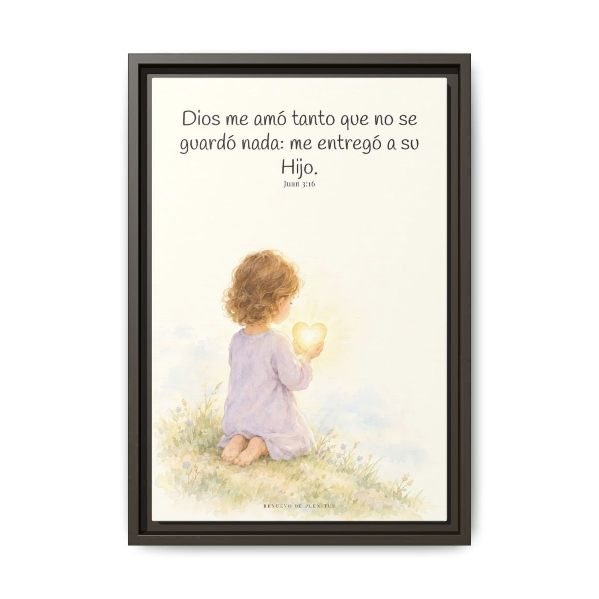 Dios amó tanto al mundo que entregó a su Hijo — Lienzo Cristiano Enmarcado | Juan 3:16 — 12×18 pulgadas, marco espresso, vista frontal