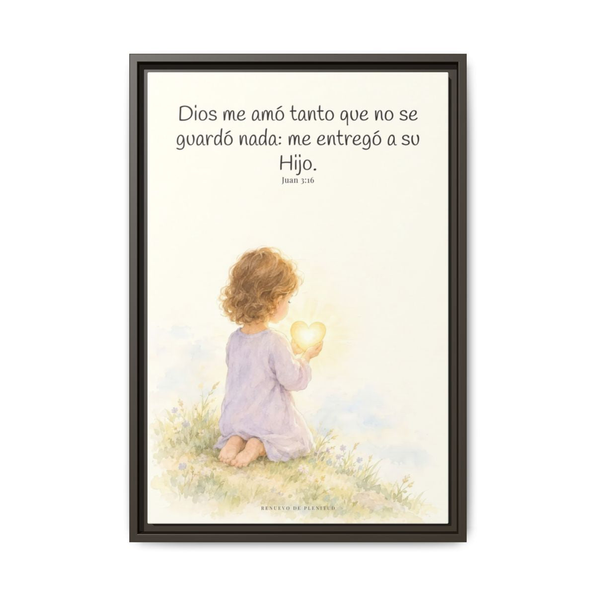 Dios amó tanto al mundo que entregó a su Hijo — Lienzo Cristiano Enmarcado | Juan 3:16 — 16×24 pulgadas, marco espresso, vista frontal