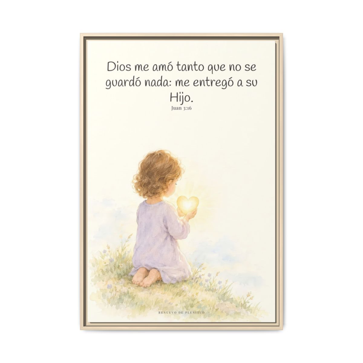 Dios amó tanto al mundo que entregó a su Hijo — Lienzo Cristiano Enmarcado | Juan 3:16 — 24×36 pulgadas, marco natural, vista frontal