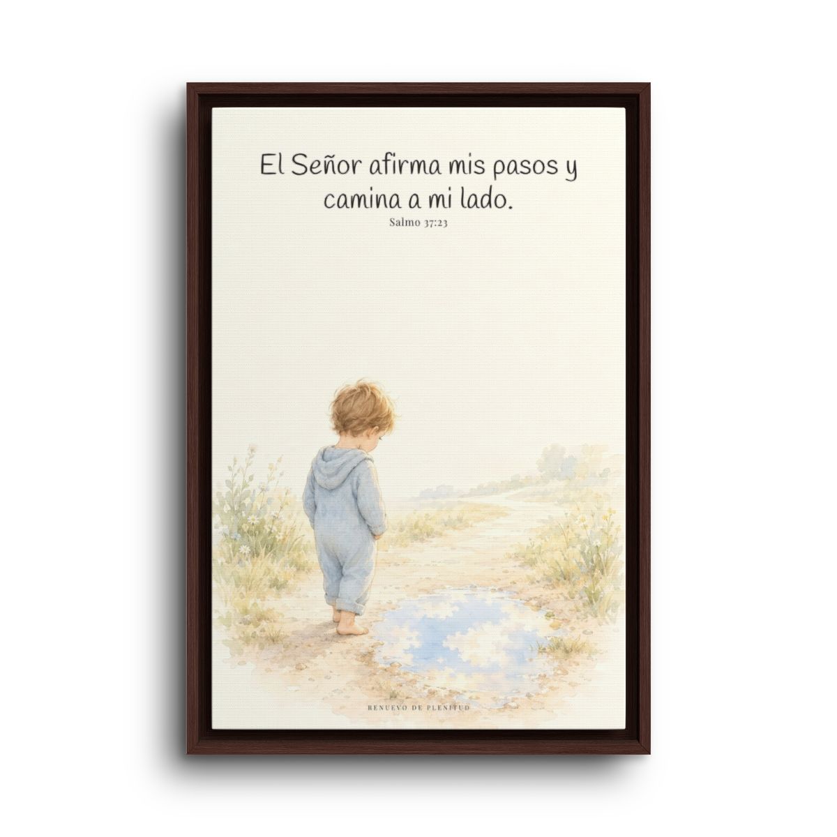 Dios camina a mi lado | Lienzo cristiano decorativo | Salmo 37:23 — 16×24 pulgadas, marco espresso, vista frontal