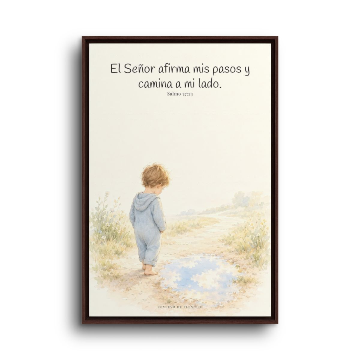 Dios camina a mi lado | Lienzo cristiano decorativo | Salmo 37:23 — 24×36 pulgadas, marco espresso, vista frontal