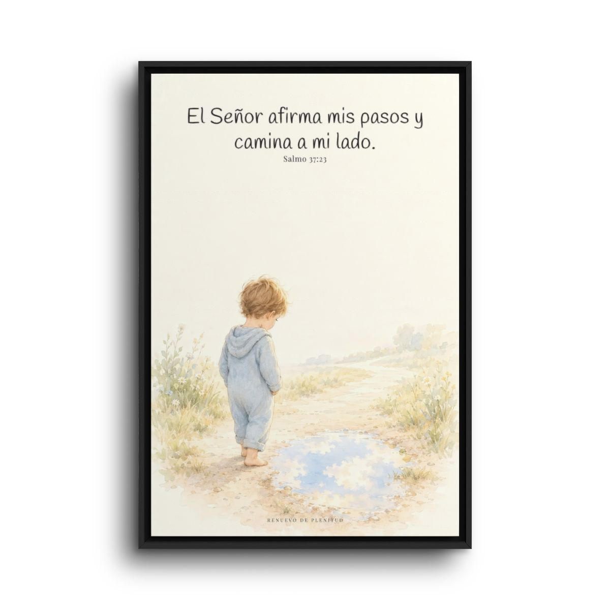 Dios camina a mi lado | Lienzo cristiano decorativo | Salmo 37:23 — 24×36 pulgadas, marco negro, vista frontal