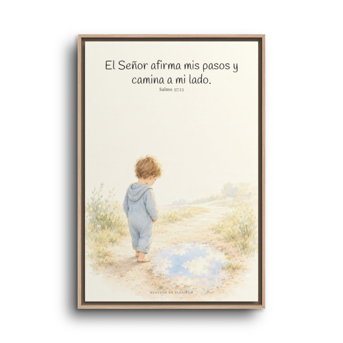 Dios camina a mi lado | Lienzo cristiano decorativo | Salmo 37:23 — 24×36 pulgadas, marco natural, vista frontal