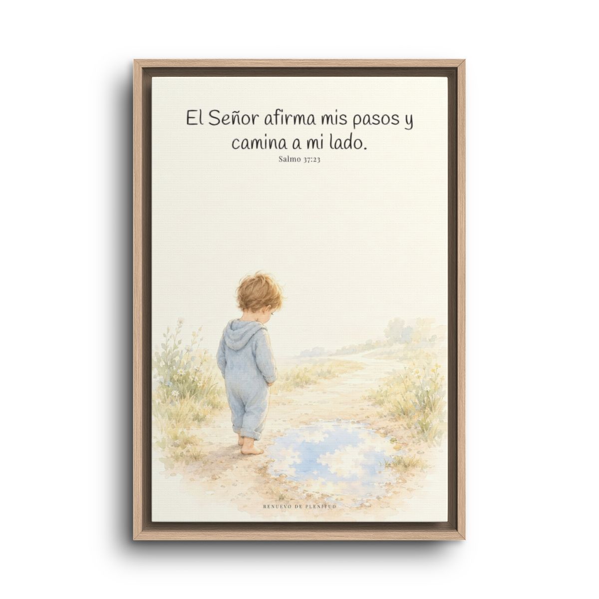 Dios camina a mi lado | Lienzo cristiano decorativo | Salmo 37:23 — 16×24 pulgadas, marco natural, vista frontal