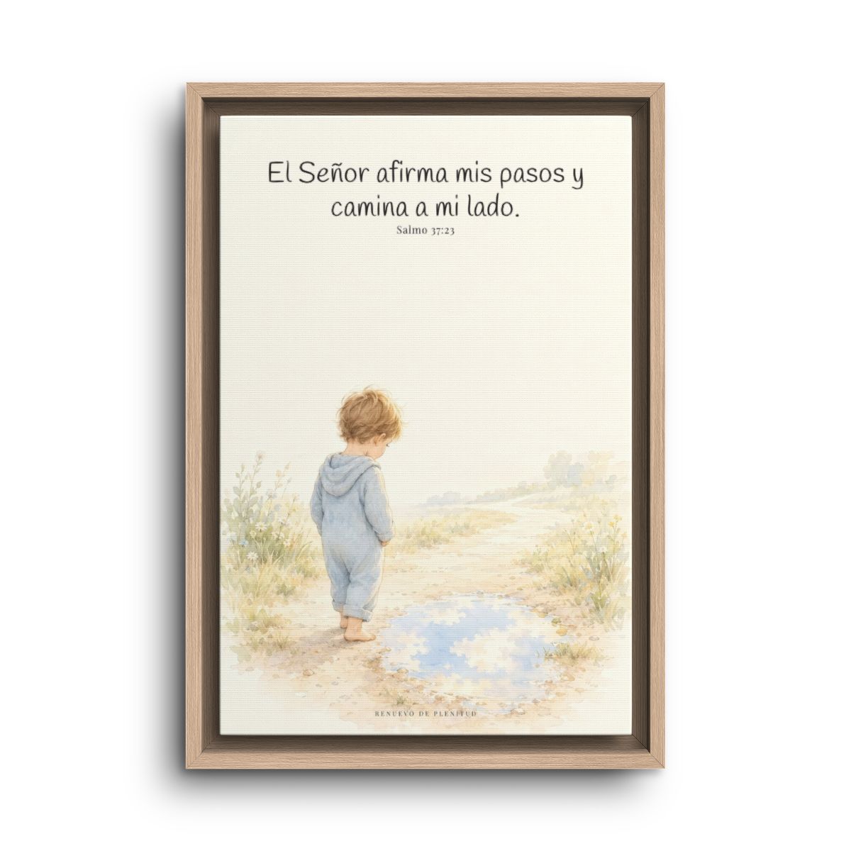 Dios camina a mi lado | Lienzo cristiano decorativo | Salmo 37:23 — 12×18 pulgadas, marco natural, vista frontal