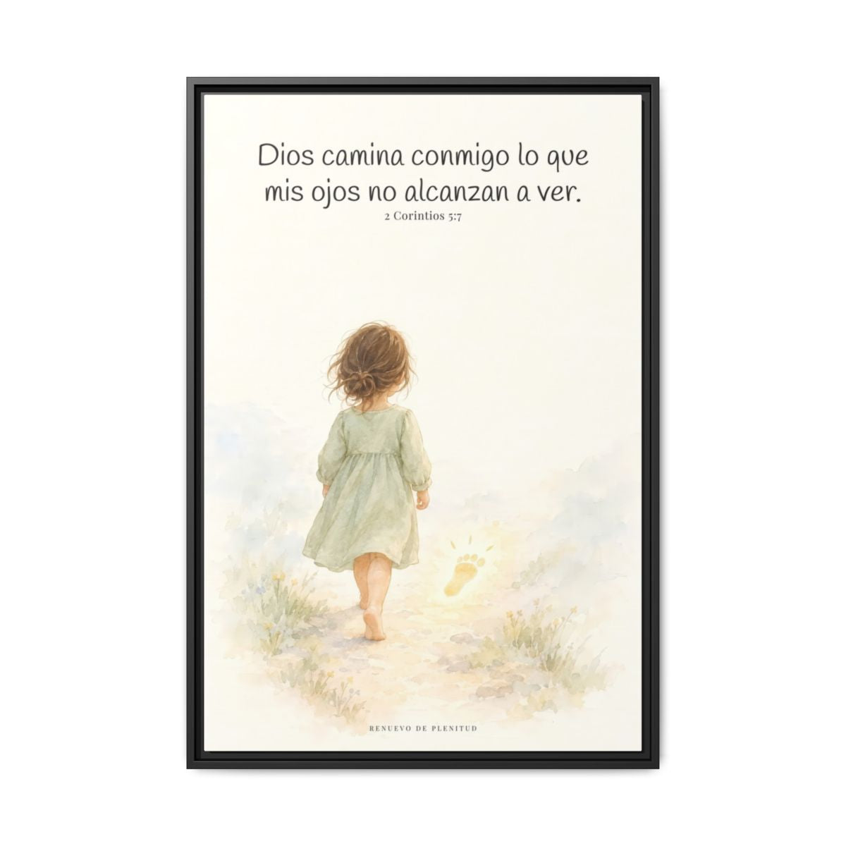 Dios camina conmigo lo que no puedo ver | Lienzo bíblico para el hogar | 2 Corintios 5:7 — 24×36 pulgadas, marco negro, vista frontal