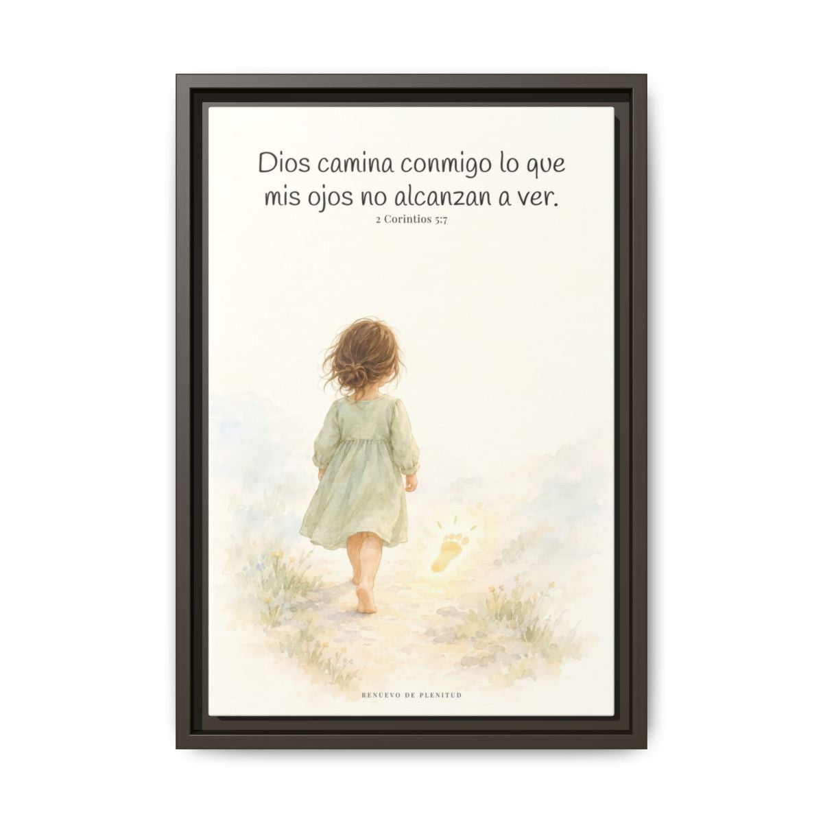 Dios camina conmigo lo que no puedo ver | Lienzo bíblico para el hogar | 2 Corintios 5:7 — 12×18 pulgadas, marco espresso, vista frontal