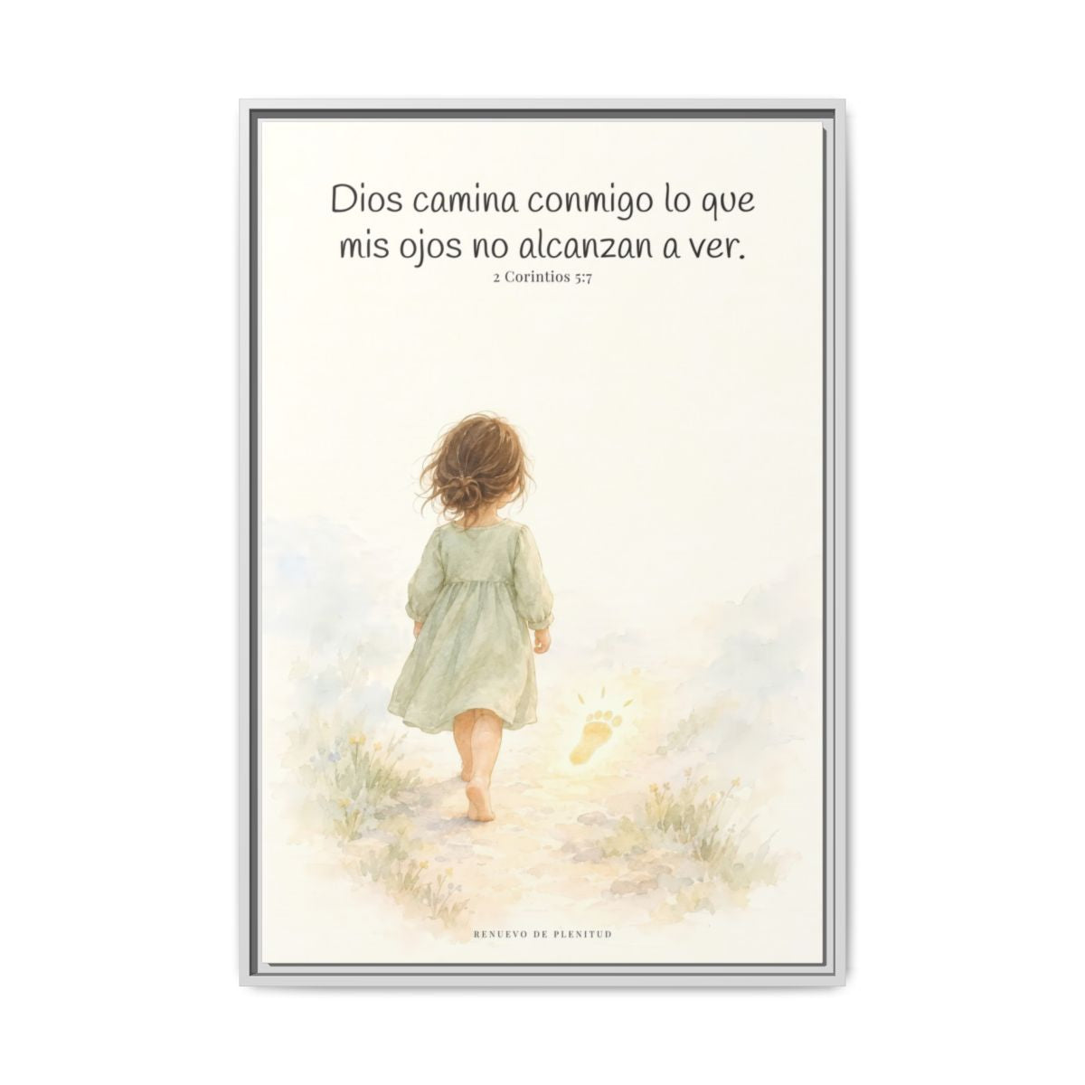 Dios camina conmigo lo que no puedo ver | Lienzo bíblico para el hogar | 2 Corintios 5:7 — 24×36 pulgadas, marco blanco, vista frontal
